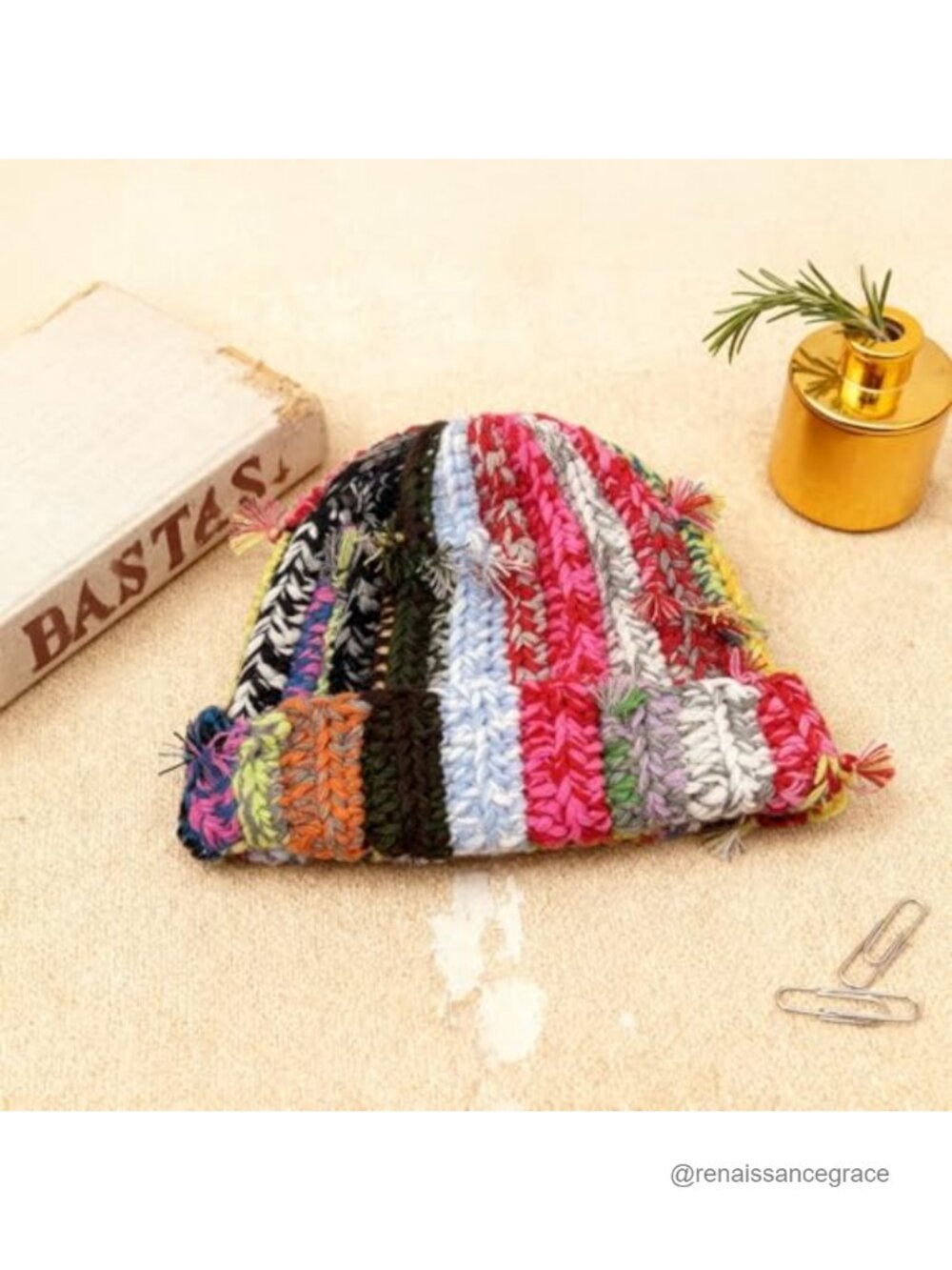 Chunky Knit Beanie Women's Winter Hat Cuffed Acrylic Tassel Boho